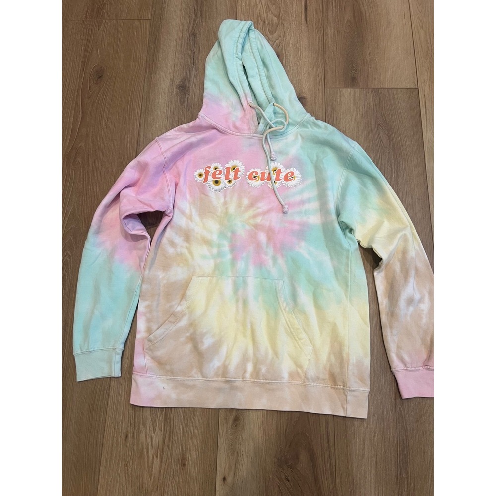 Fifth Sun Felt Cute Tie Dye Hoodie Mens Large Pastel Daisy Graphic Pullover
